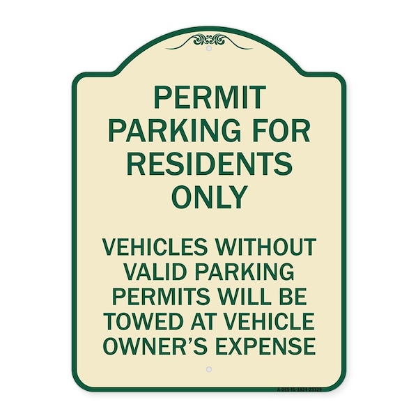 Permit Parking for Residents Vehicles w/o Valid Parking Permits Towe Alum, 24" x 18", TG-1824-23329